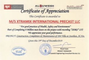 Certificate of Appreciation for Zero LTI